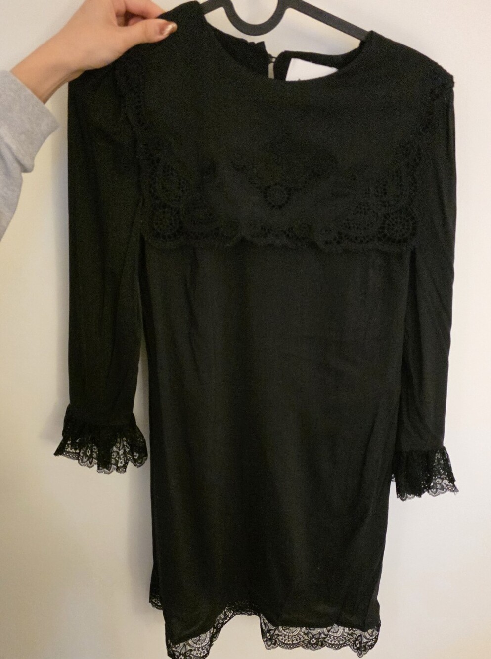 Reformation Gracelyn Black Lace-Trim Long Sleeve Dress